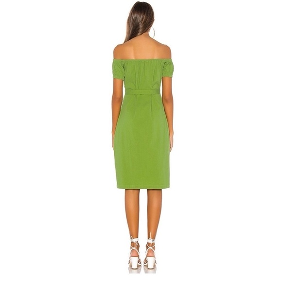L’Academie Callao Green Off-Shoulder Button Down Front Midi Dress Size Small S - Picture 3 of 11